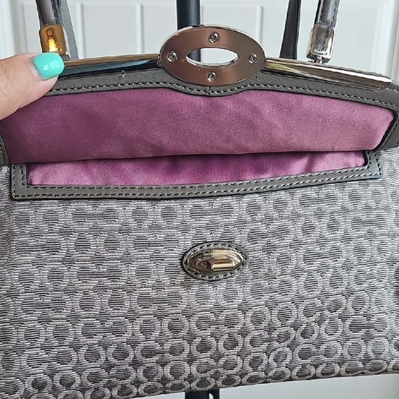 COACH NWOT 2013 Gray Signature Logo Jacquard & Leather MADELINE Crossbody Bag - Picture 11 of 14